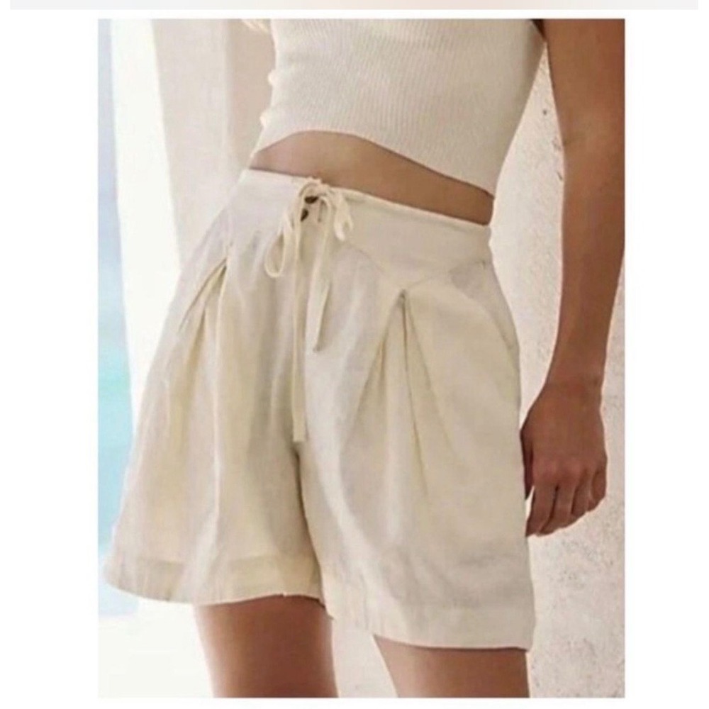 Free People Free-est Breeze Beige Shorts Sz M Linen-Cotton Coastal Boho Neutral